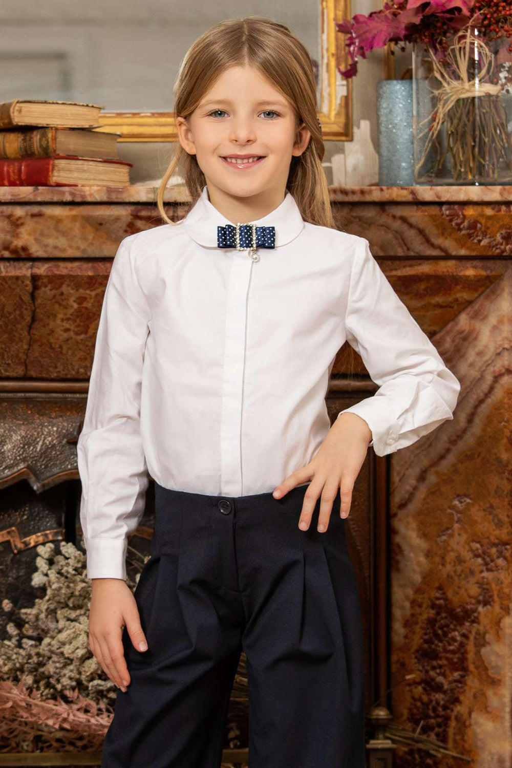 White cotton shirt with round collar