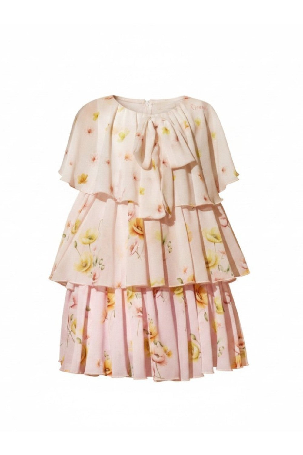 Charming ombré chiffon dress with floral print and a bow