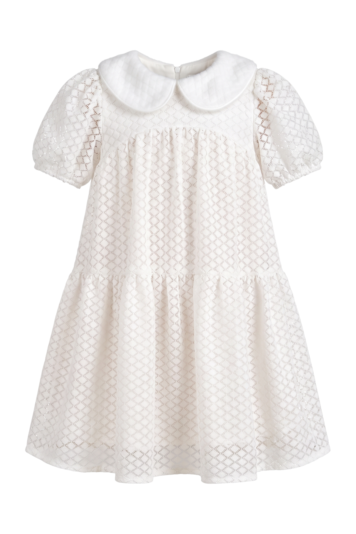 White dots soft lace dress with collar - product view