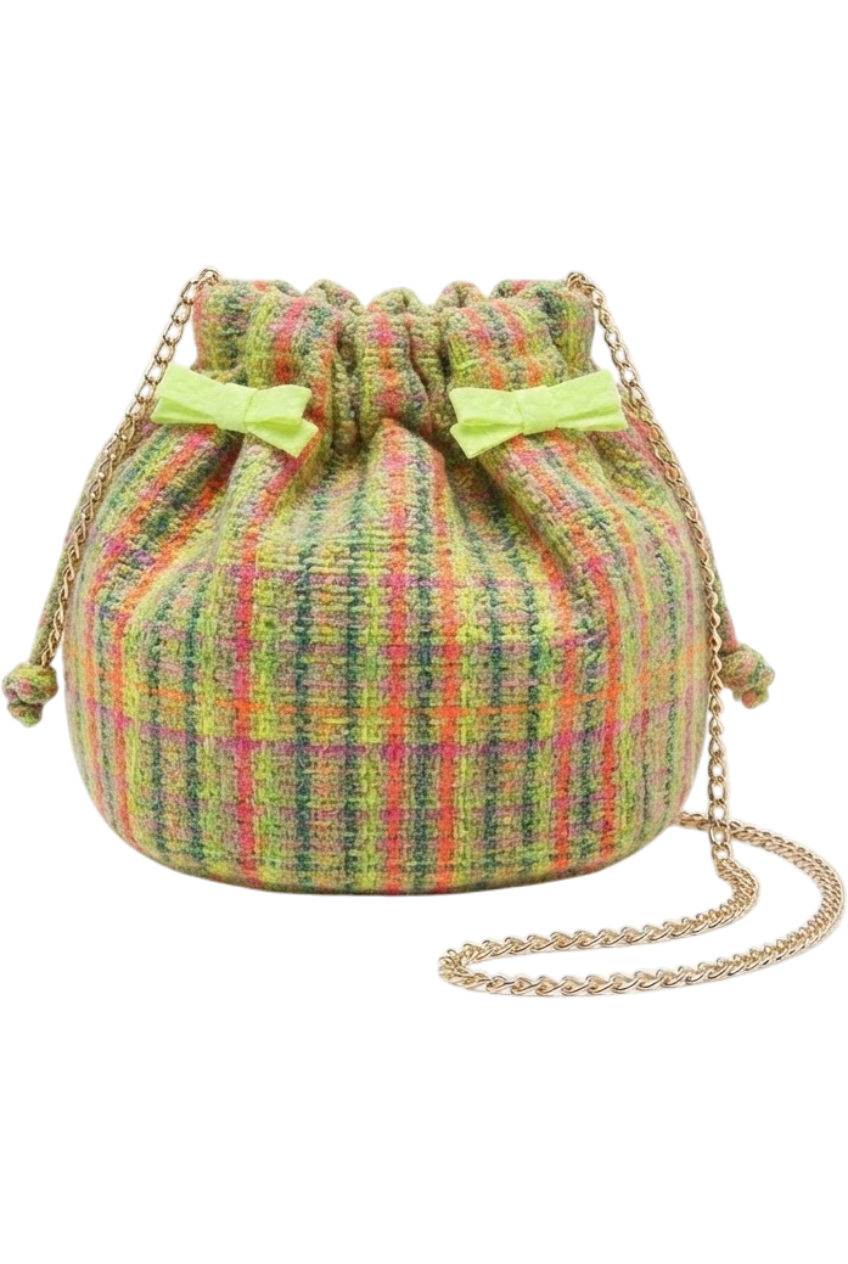 Green, yellow, fuchisa and neon tweed bag - product view