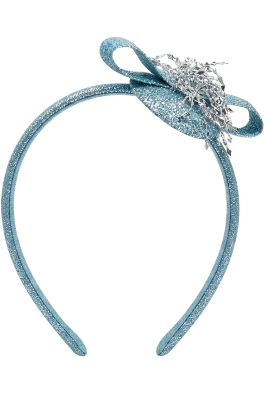 Blue shimmering headband with silver decoration - product view