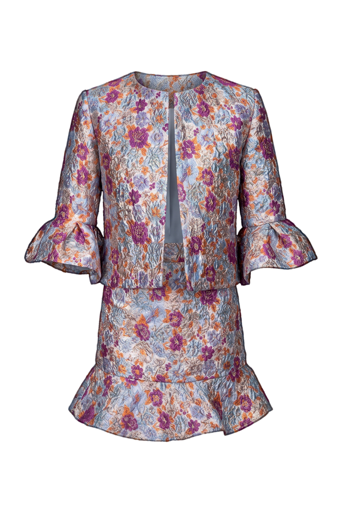 Multicolor shimmering jacquard blazer and skirt set - product view