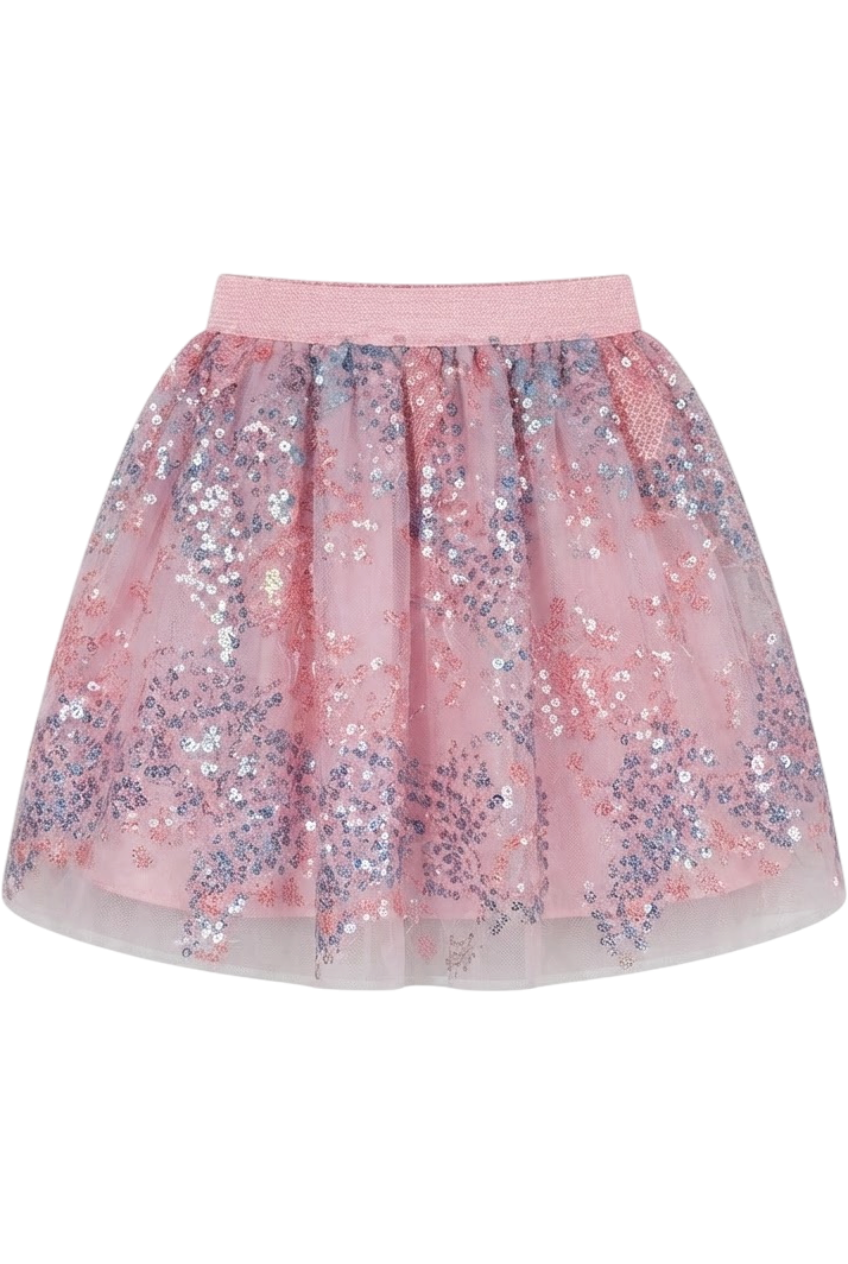 Pink and blue shimmering sequin lace skirt - product view