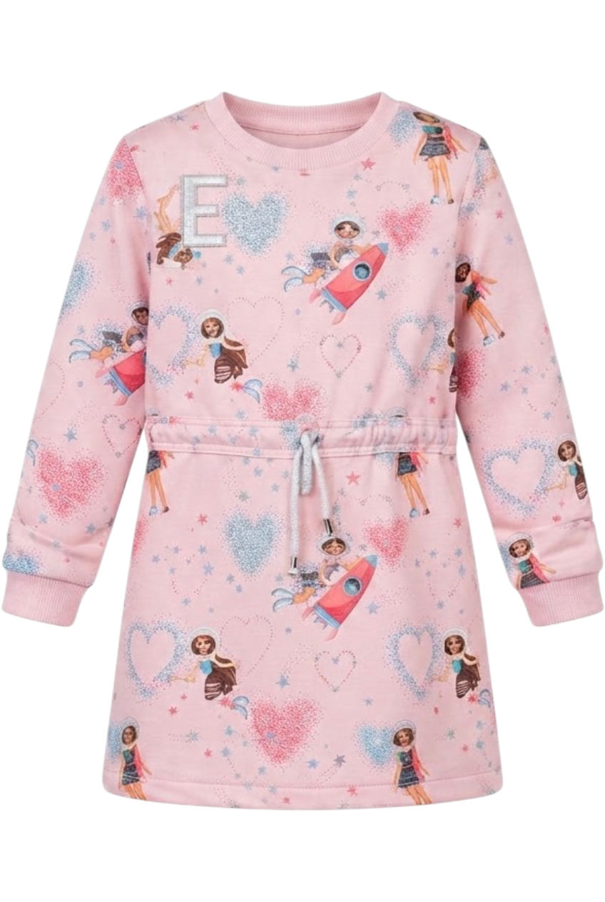 Pink Cosmic girls printed tunic with an adjustable waist - product view
