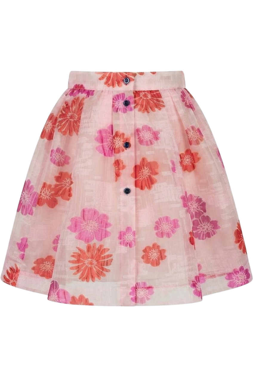 Fuchsia and red floral organza skirt - product view
