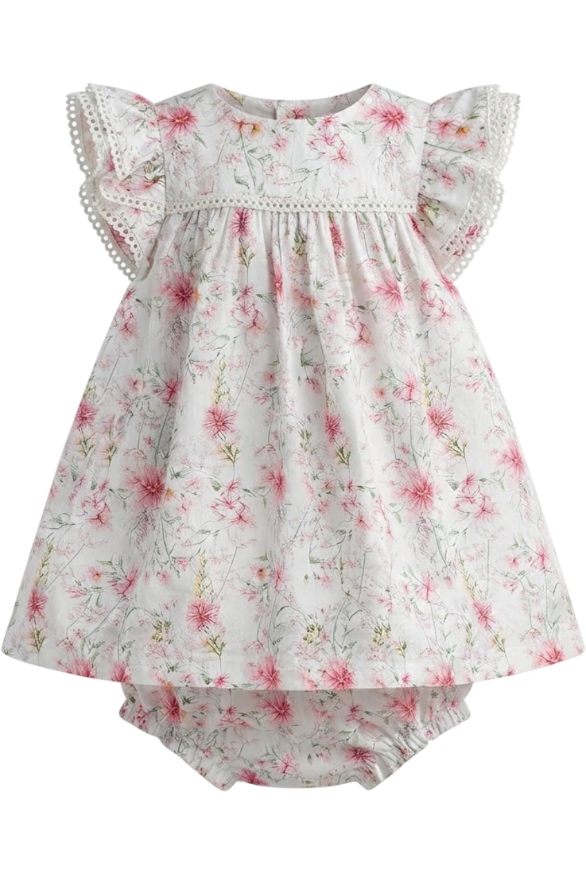 Baby cotton micro flowers dress with panties - product view