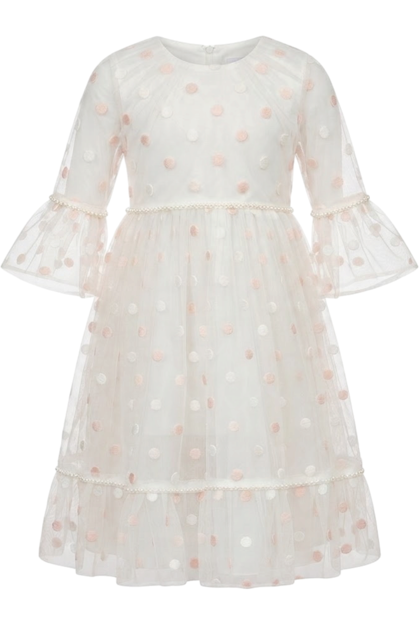 White tulle dress with pink dots and pearls - product view