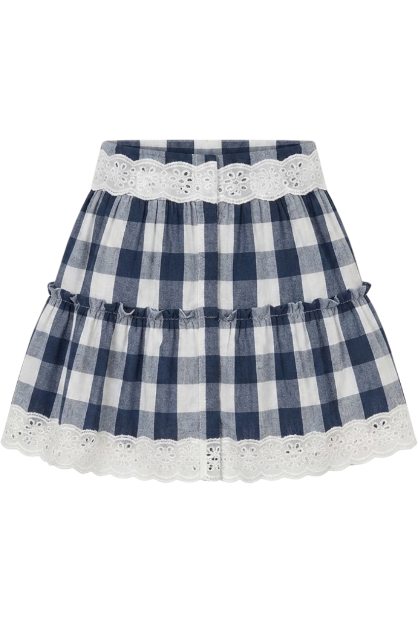 Dark blue and white check cotton skirt - product view