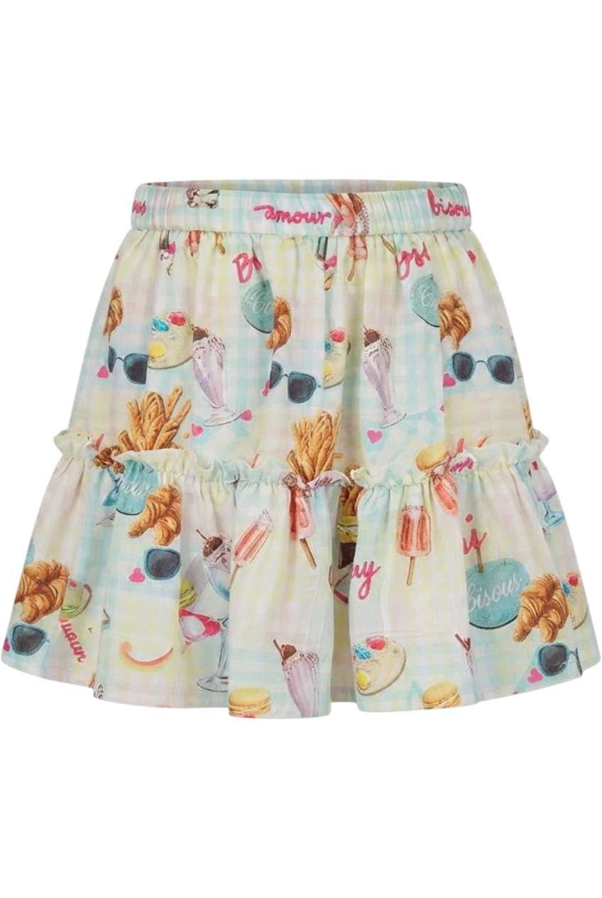 French symbols check cotton skirt - product view