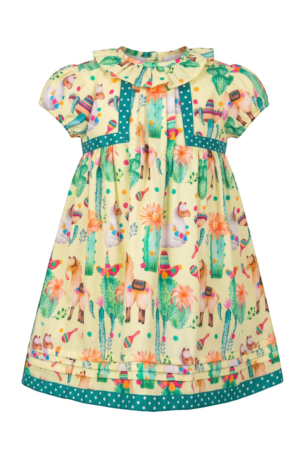 Baby yellow cactuses dress with panties - product view