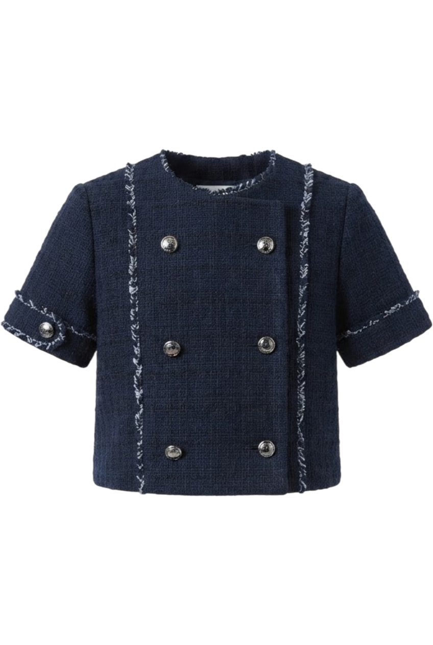 Blue tweed top with buttons - product view