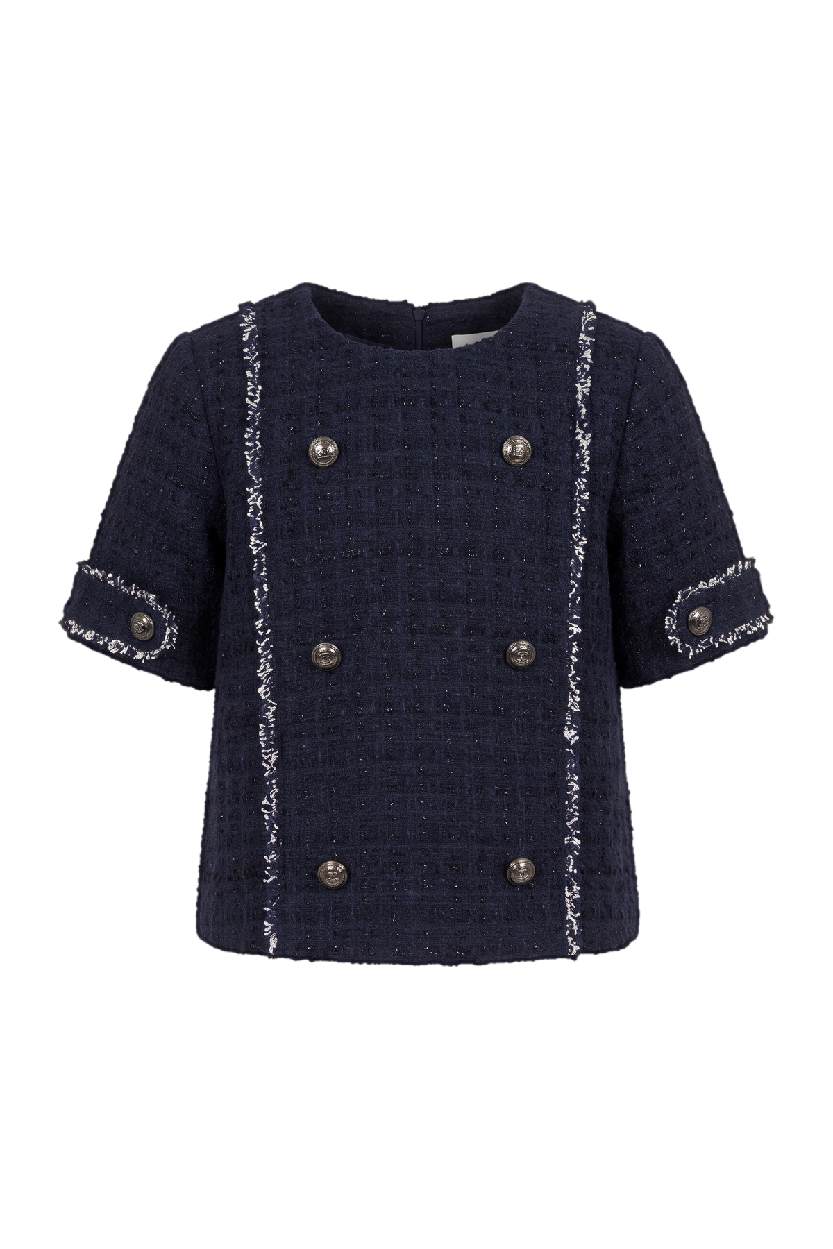 Blue tweed top with buttons - product view