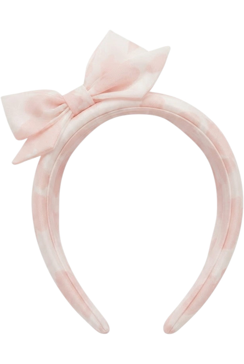 Blush pink organza headband with a bow - product view