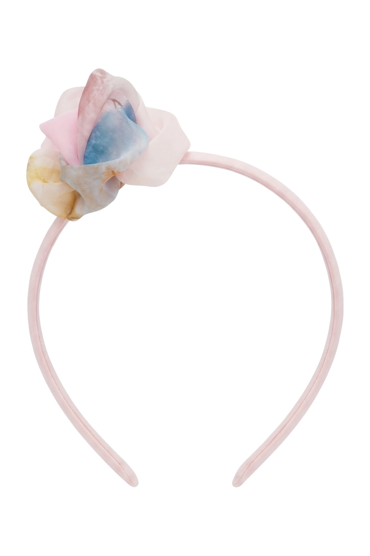 Baby headband with a chiffon flower on top - product view