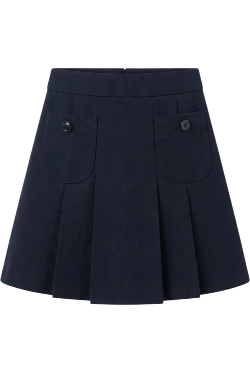 Navy pleated skirt with pockets - product view