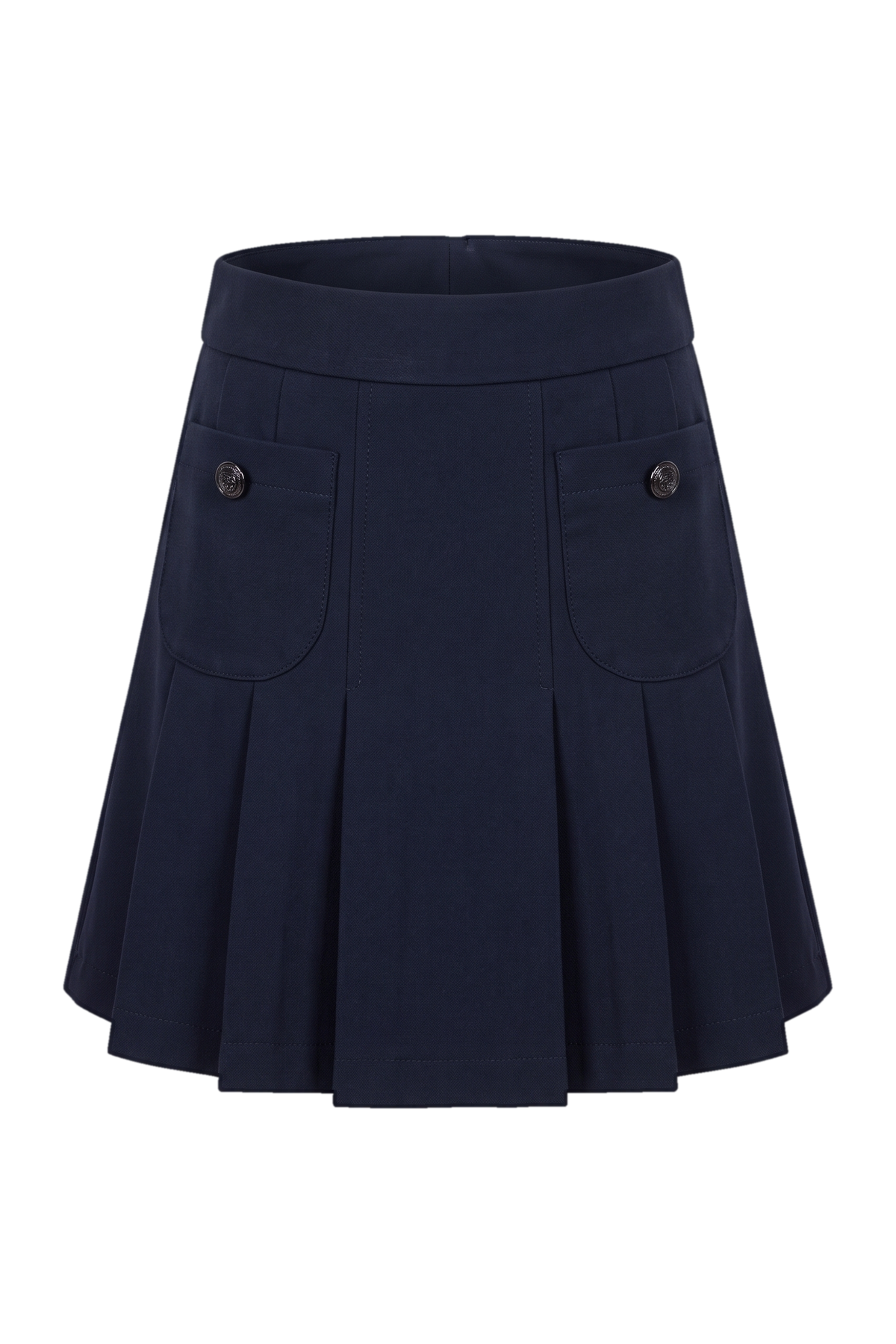 Navy pleated skirt with pockets - product view