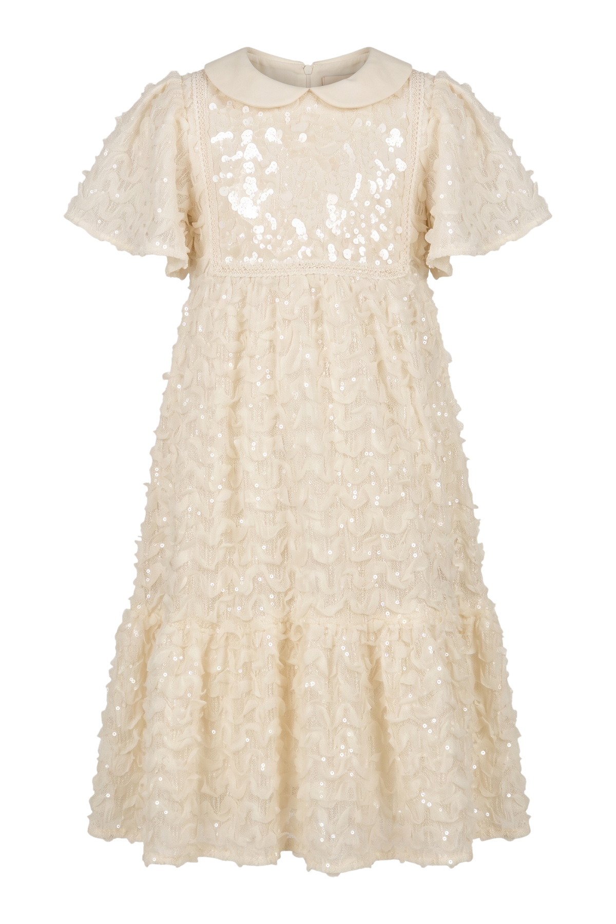 Ivory midi dress with sequins and a Peter Pan collar - product view