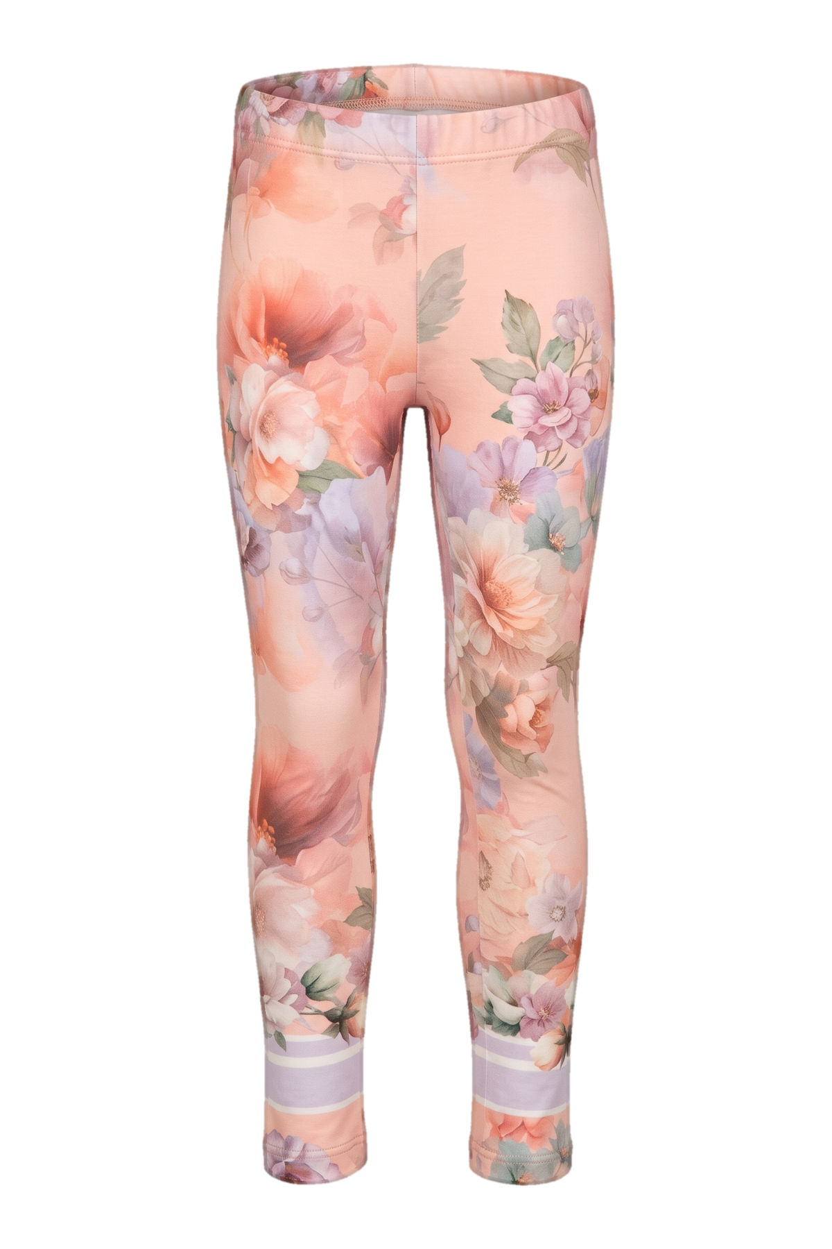 Pastel floral leggings with sporty stripe cuffs - product view