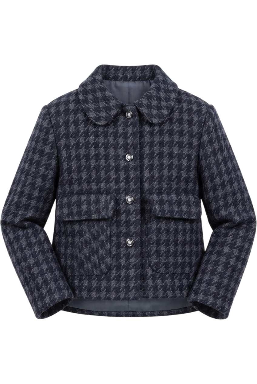 Elegant navy and grey tweed jacket - product view