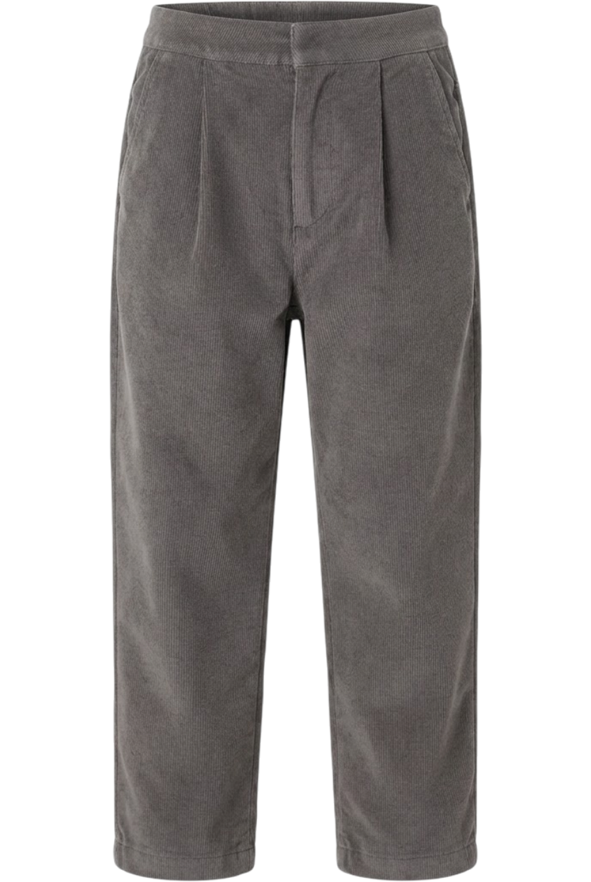 Relaxed grey corduroy trousers with front pleats - product view