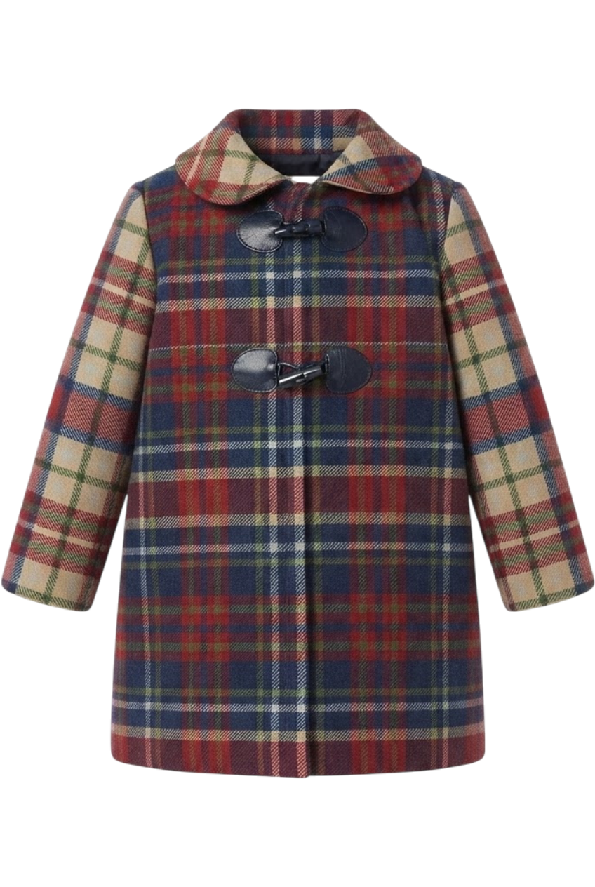 Checkered red, blue and green coat - product view