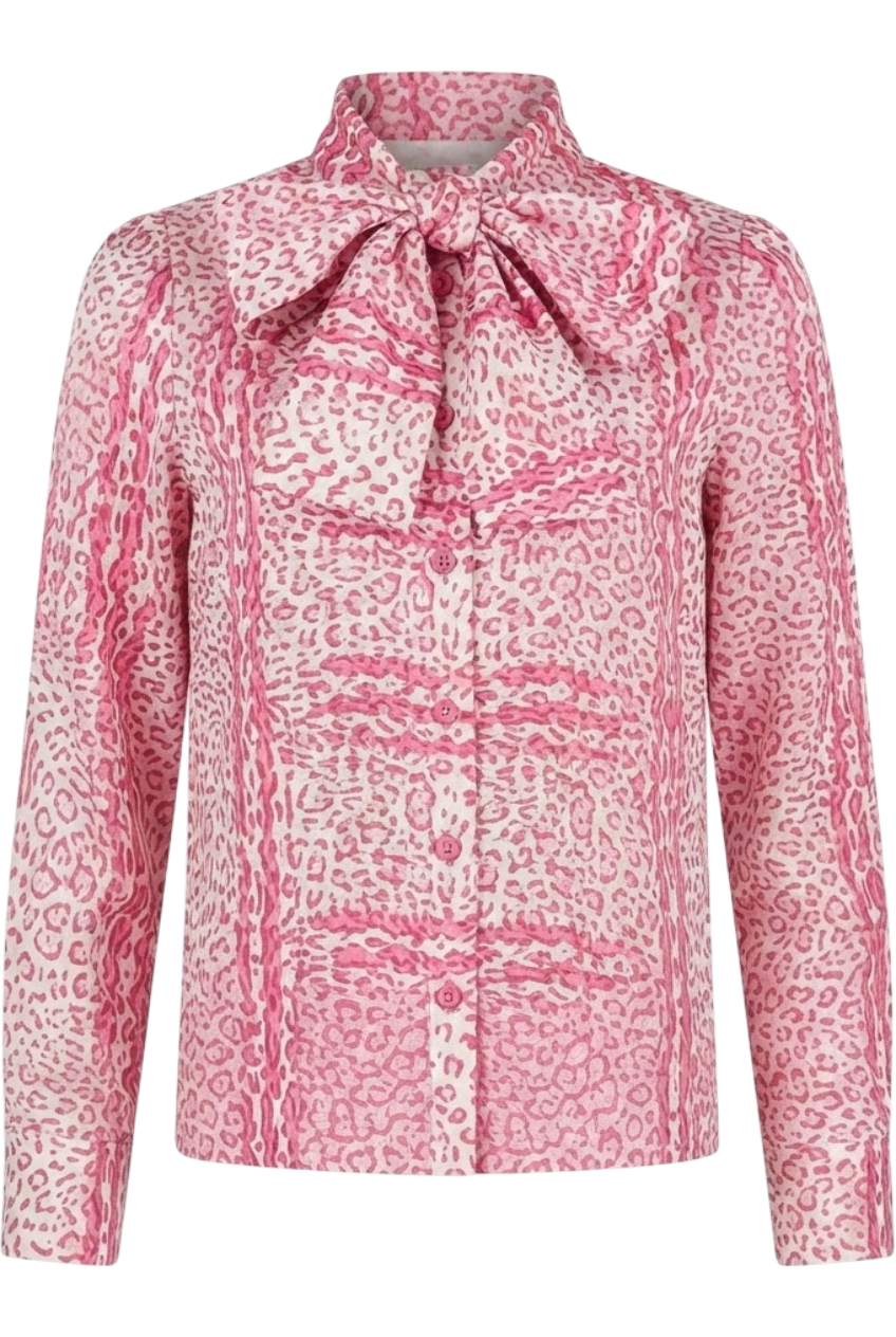 Pink animal print shirt with bow - product view