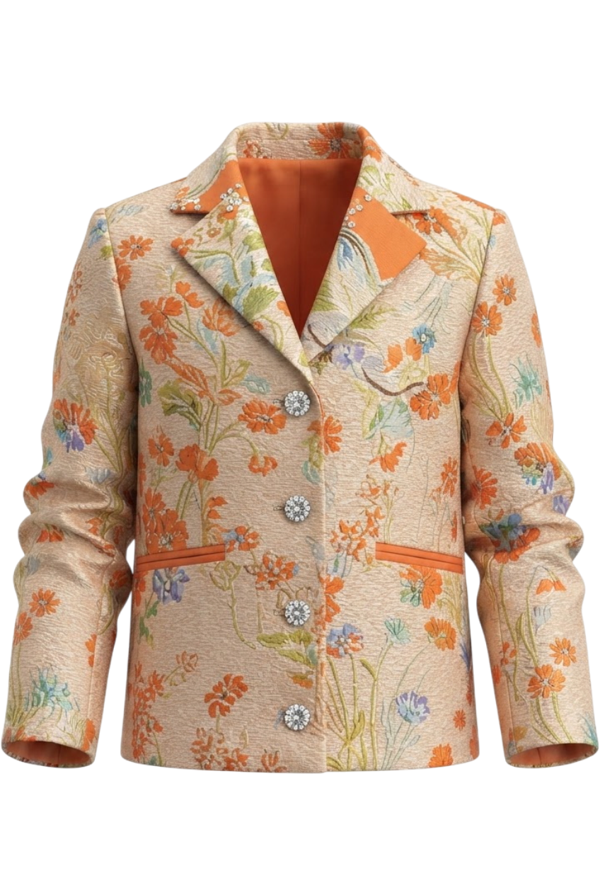 Orange floral jacquard blazer with Swarovski buttons - product view