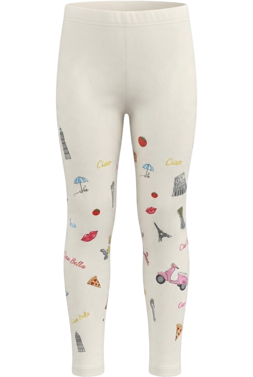 Ivory leggings with Ciao Bella print - product view