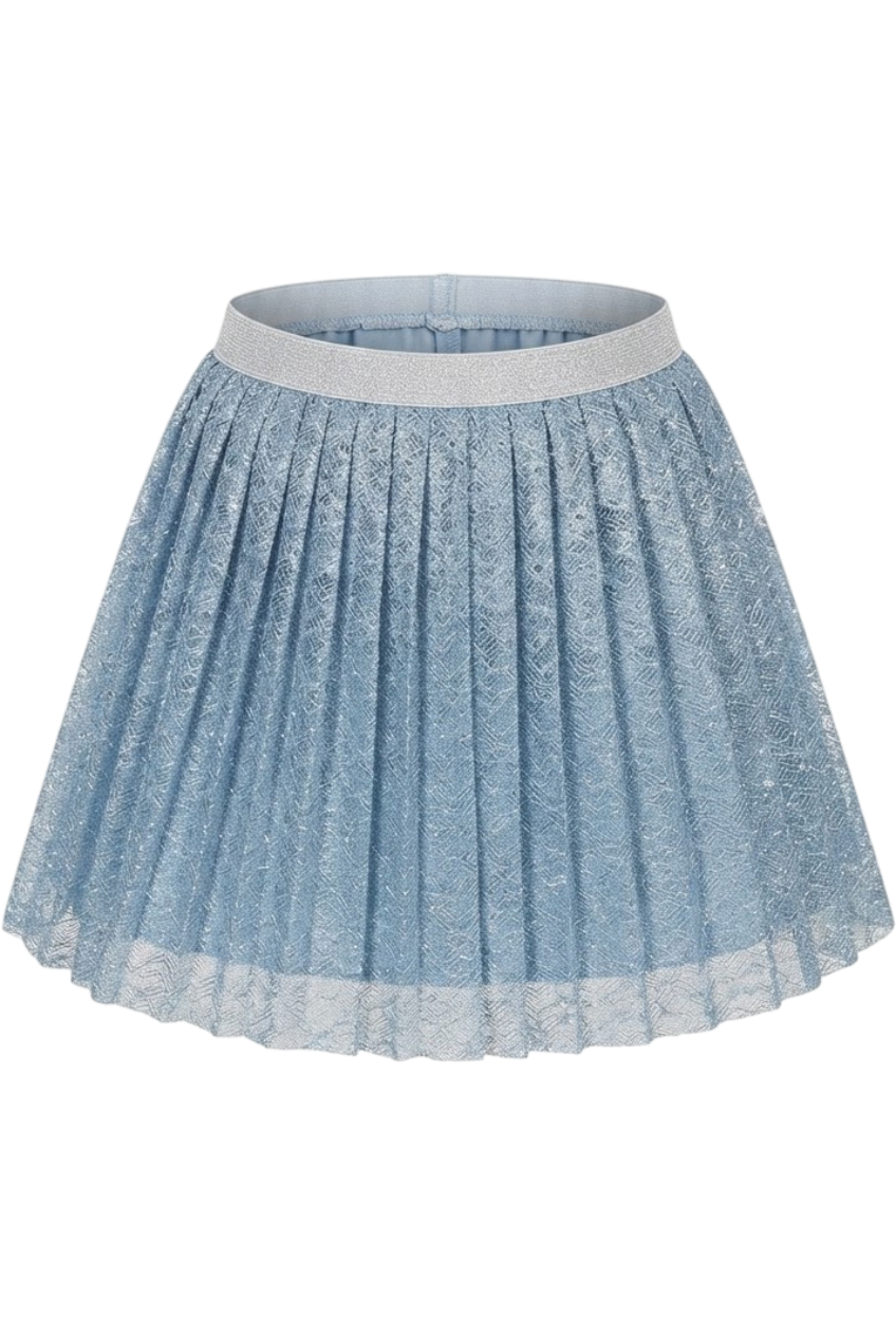 Shimmering light blue lace skirt with silver elastic - product view