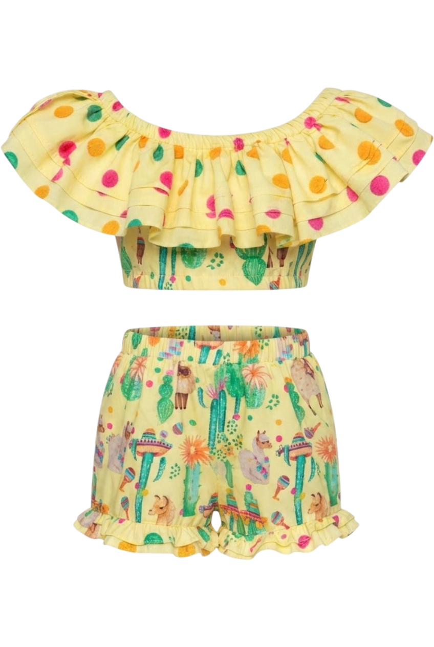 Yellow cotton pompom and cactuses set - product view