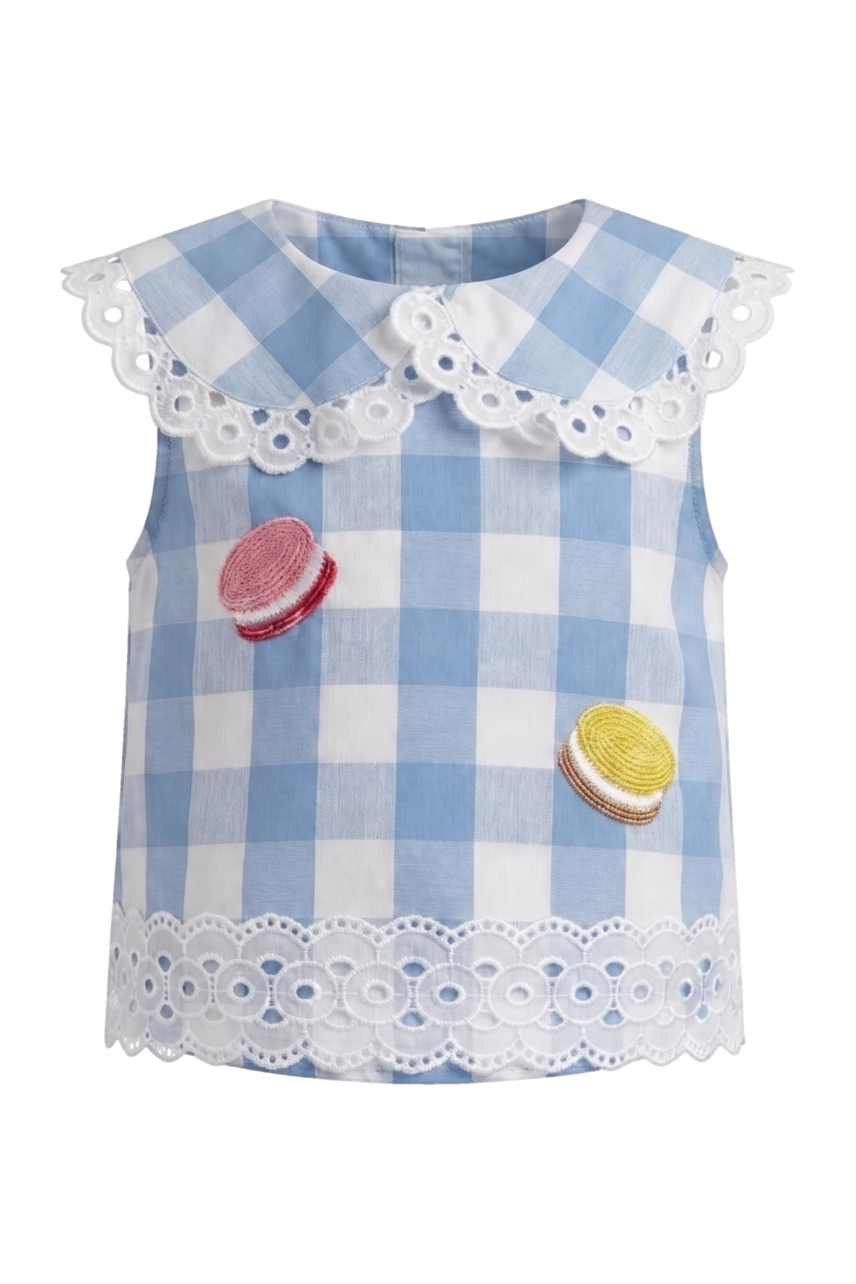 Cotton top in baby blue and white check - product view