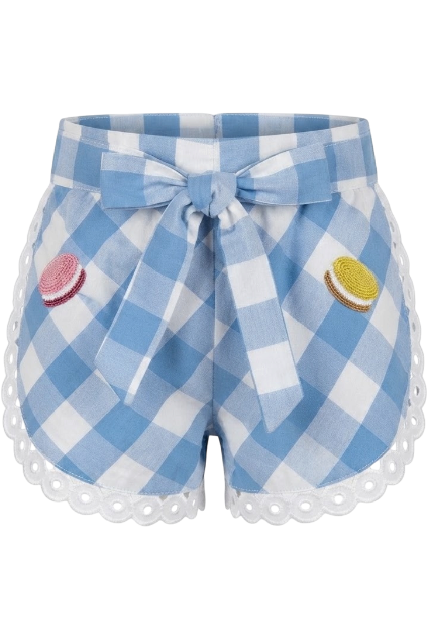 Cotton shorts in baby blue and white check - product view