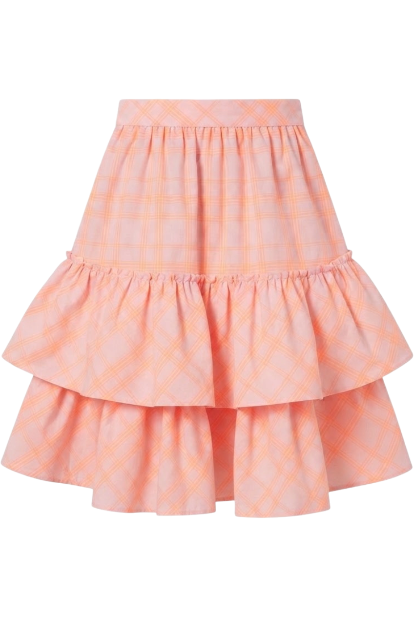 Orange and pink neon cotton skirt with frills - product view