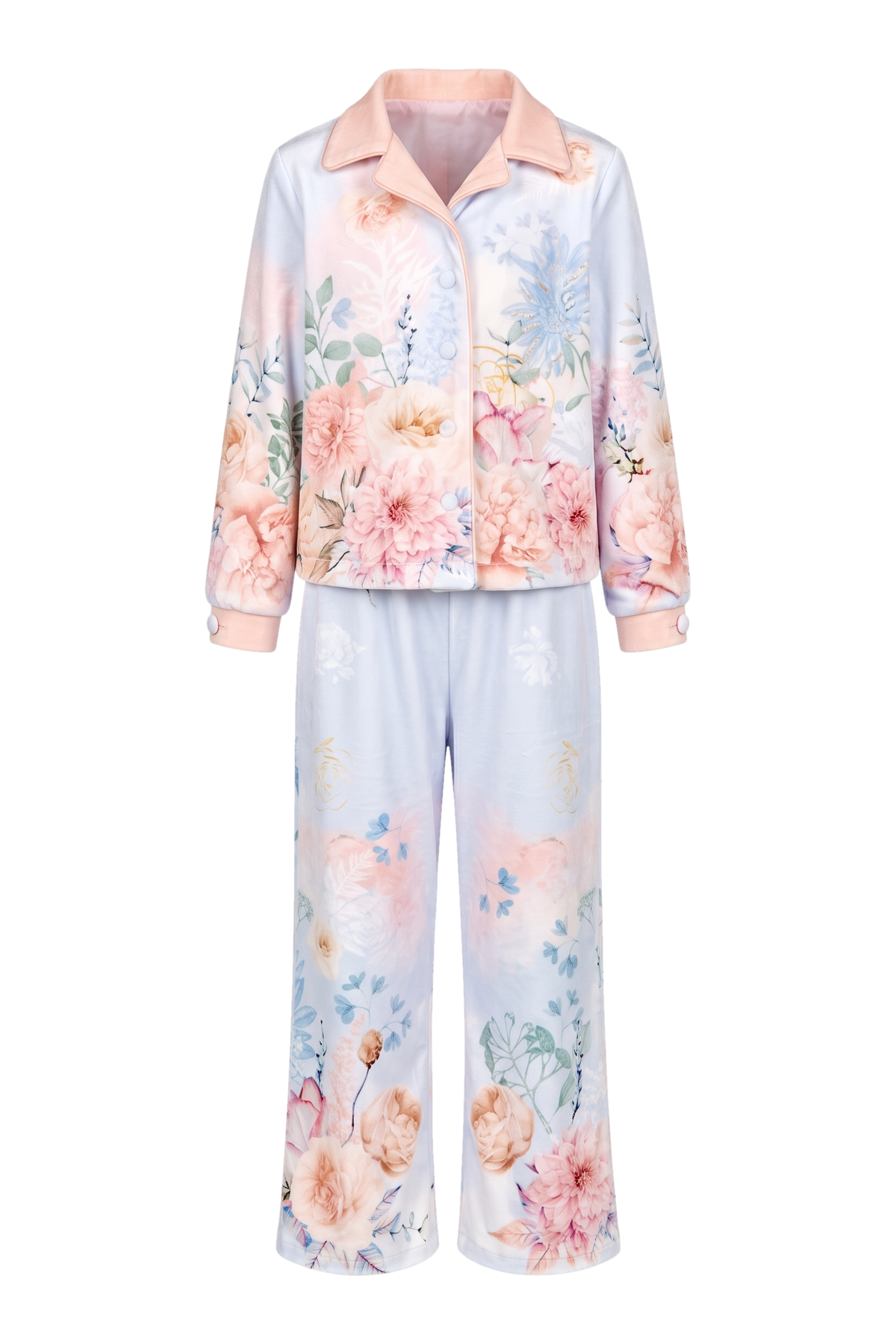 Light blue velvet floral suit - product view