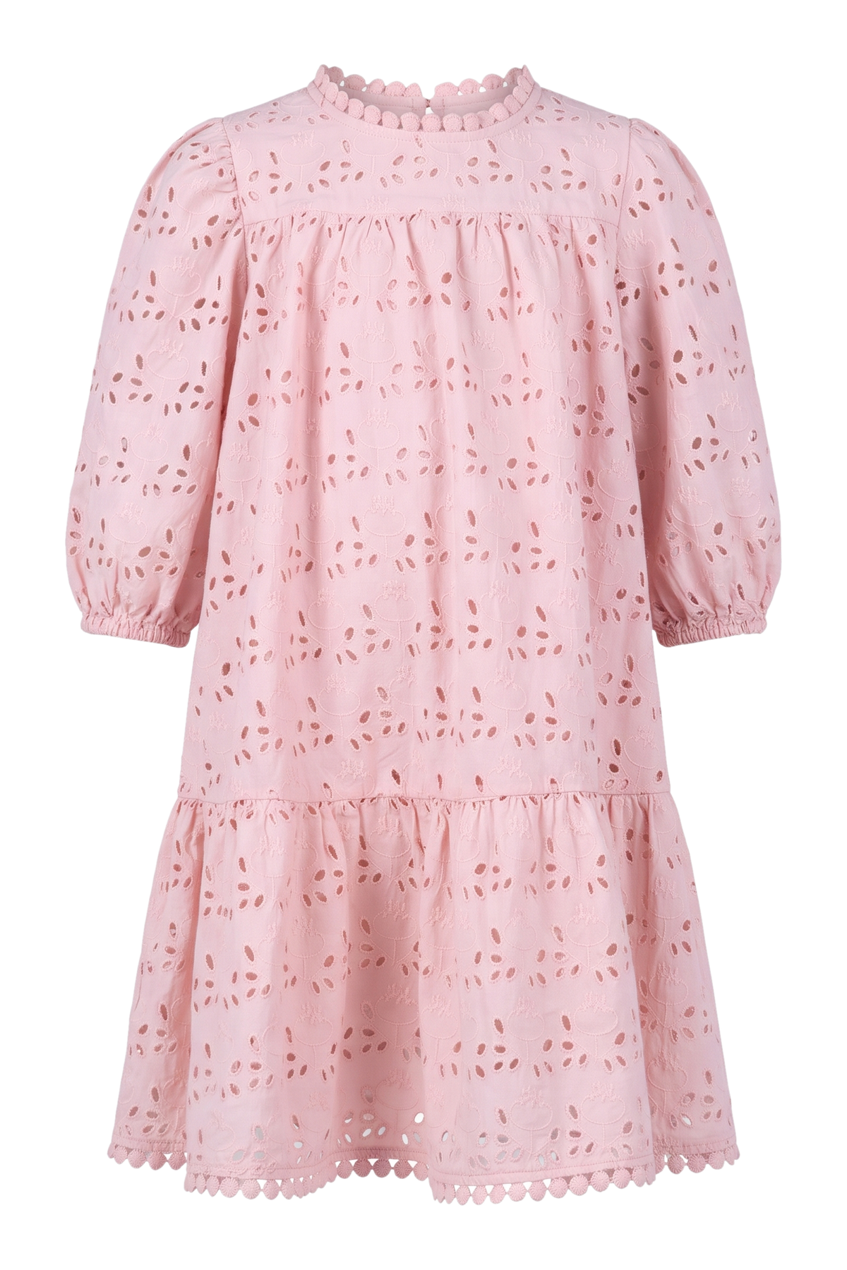 Pink embroidered cotton/broderie anglaise flare dress - product view
