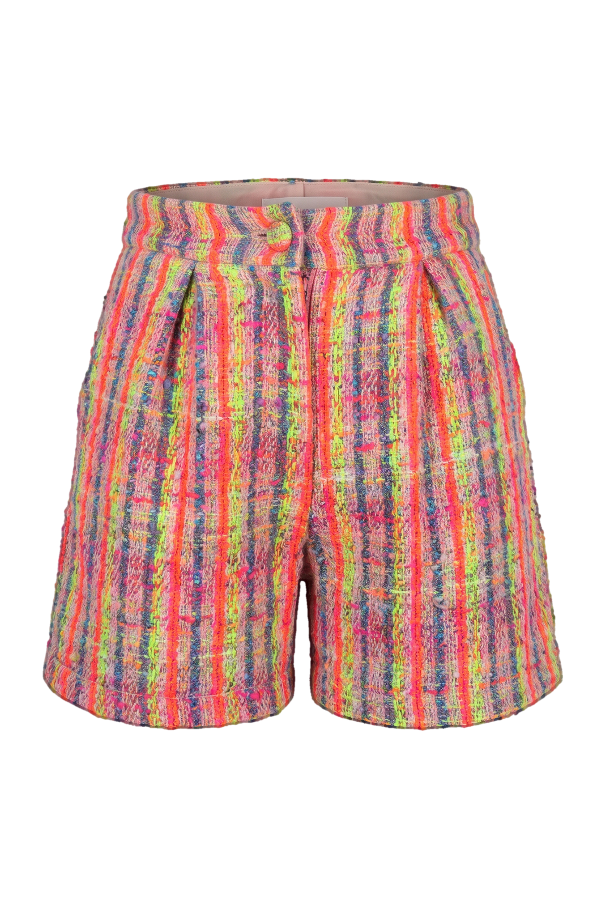 Pink, blue, green neon tweed cotton blend shorts - product view