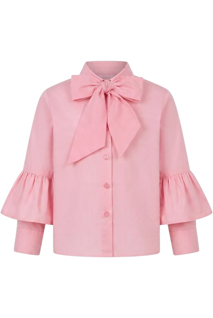 Pink cotton shirt with bow - product view
