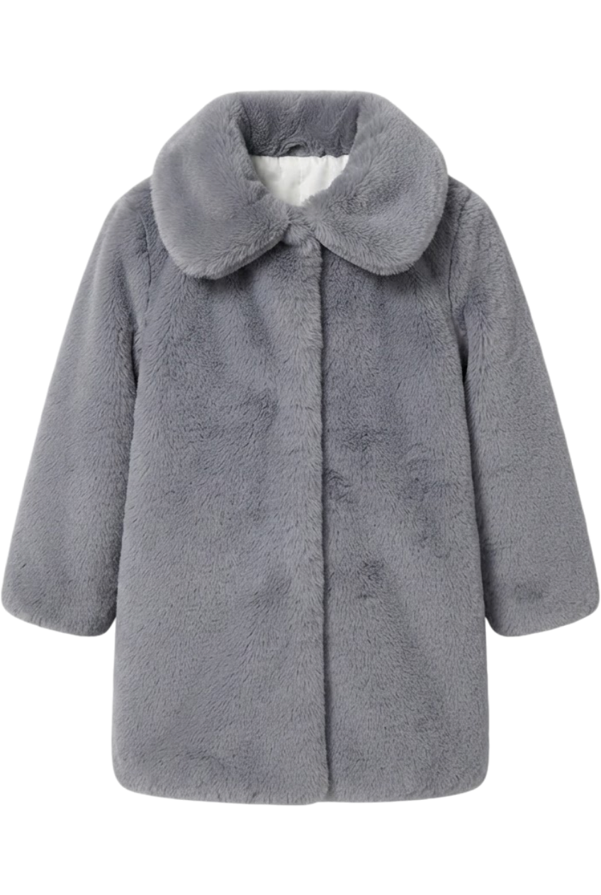 Gray faux fur padded coat - product view