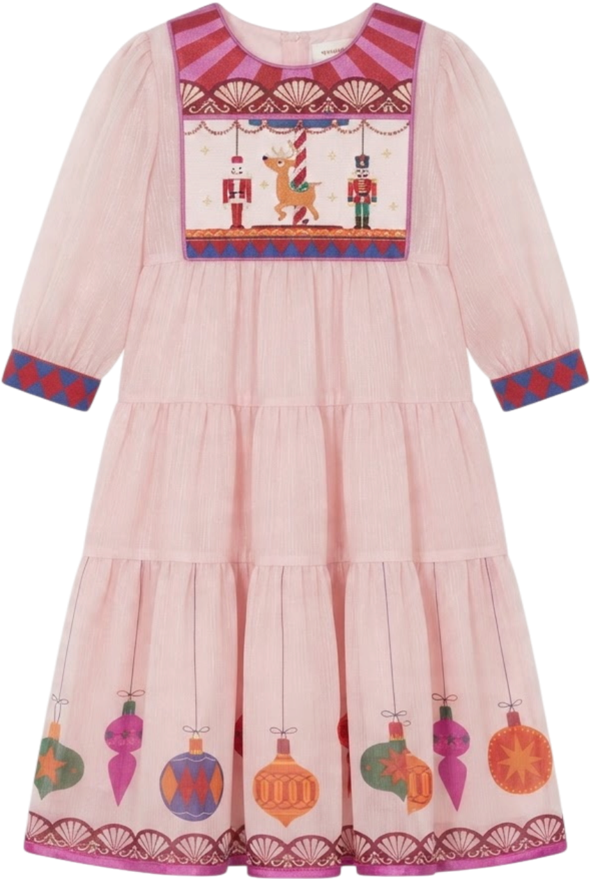 Pink shimmering chiffon Christmas carrousel dress - product view
