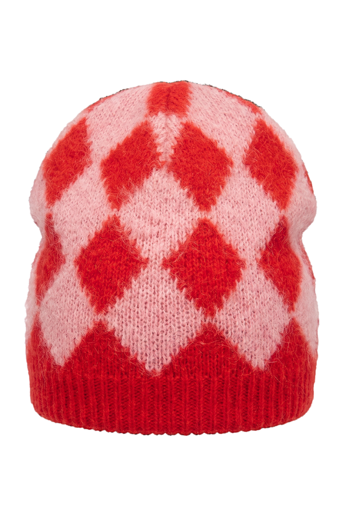 Pink and red rhombus moher hat - product view
