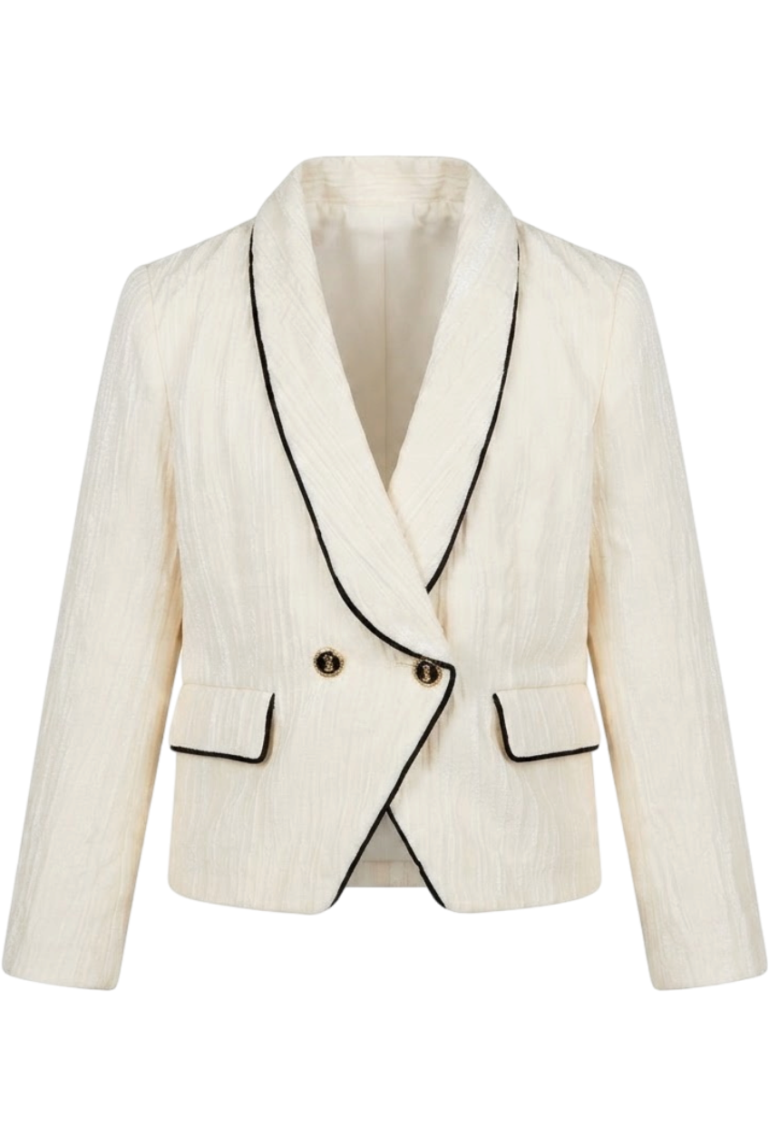 Off-white blazer with black piping - product view