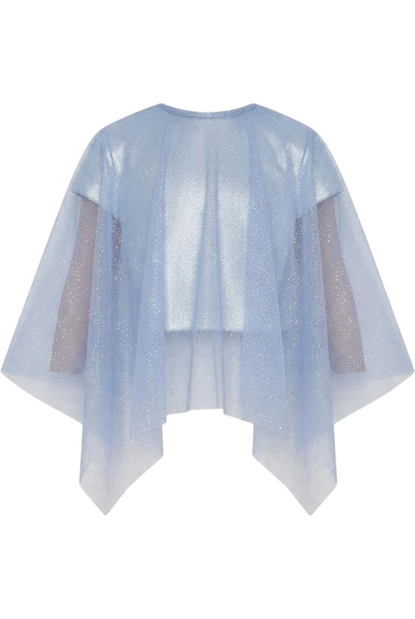 Blue shimmering tulle cape - product view