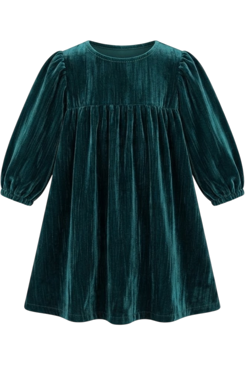 Petrol green velvet dress (collar not included) - product view