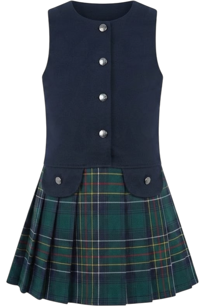 Dark blue and green tartan dress with buttons - product view