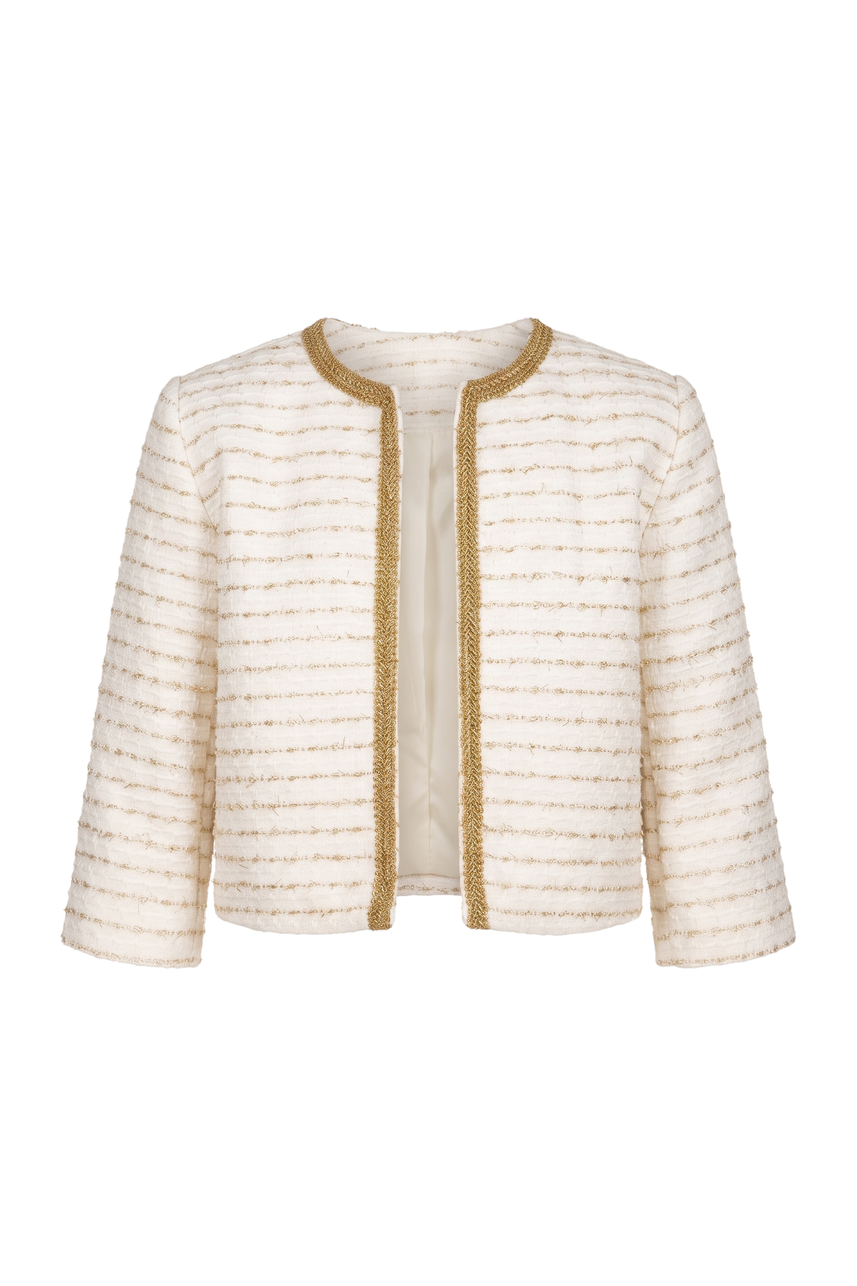 Off-white and gold tweed blazer with gold trimmings - product view