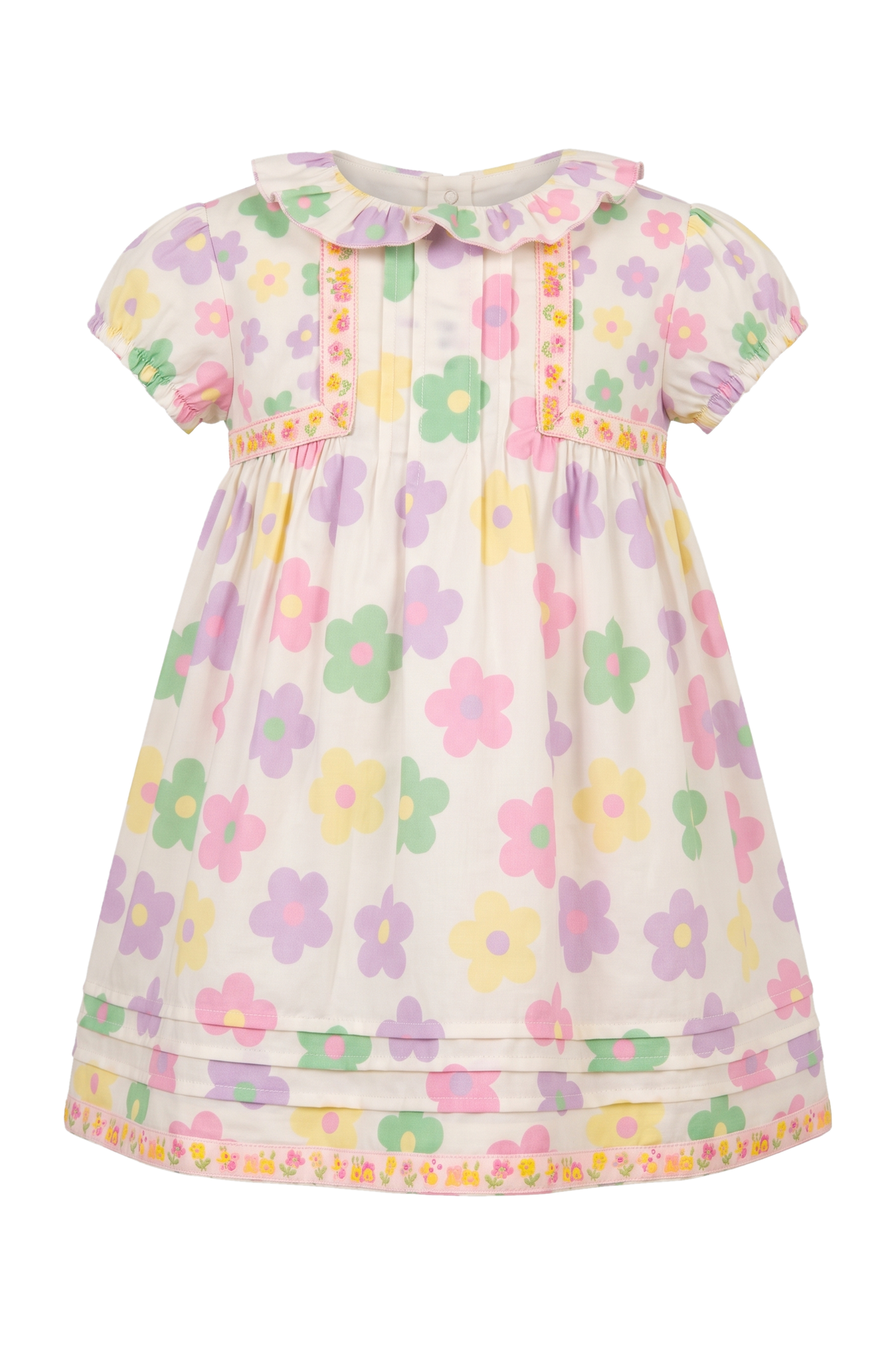 Off-white multicolor flowers satin cotton baby dress - product view