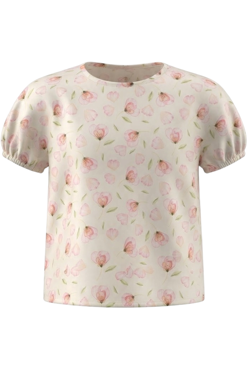 Satin cotton mini flowers top - product view