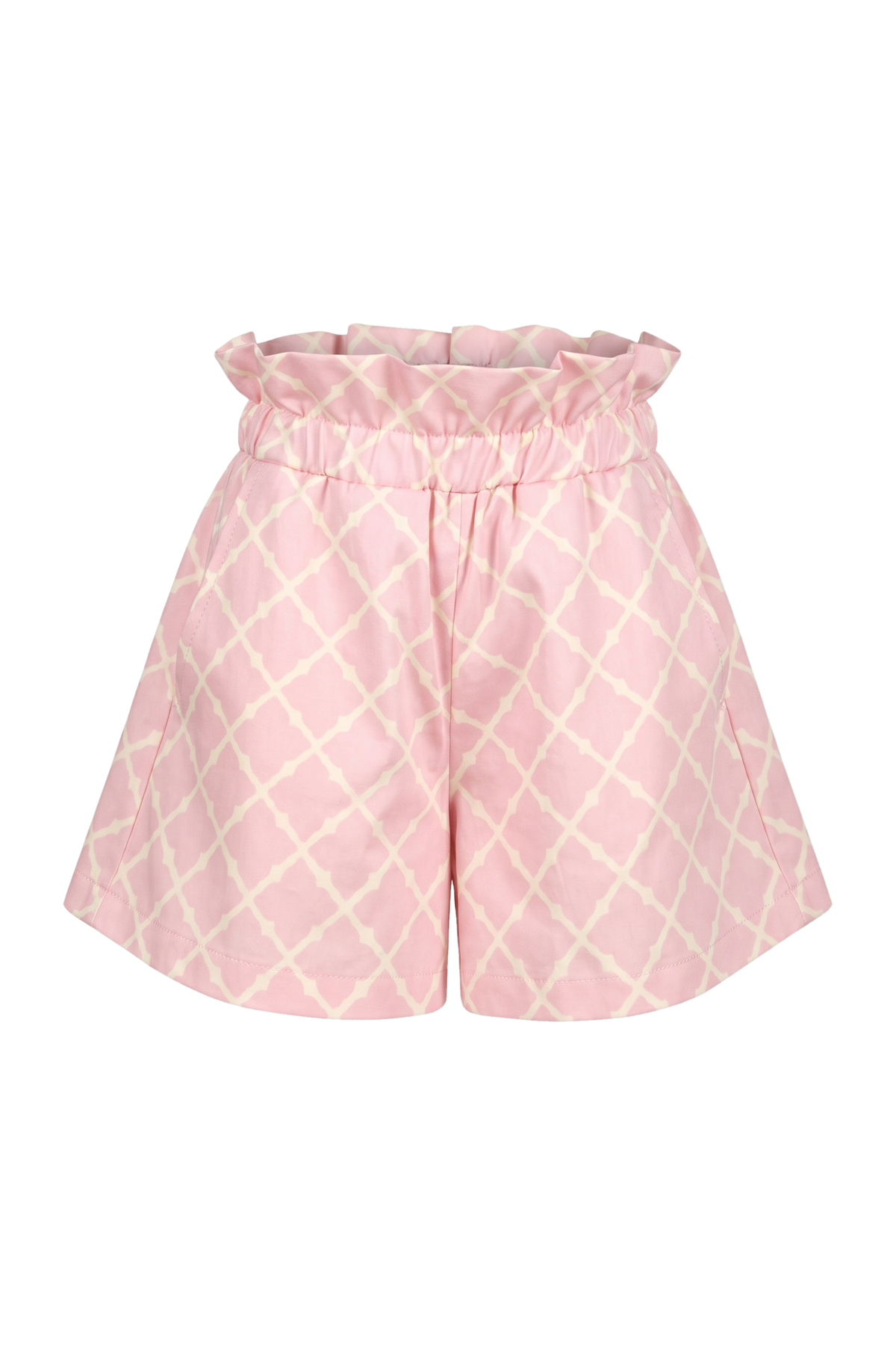 Pink and yellow satin cotton shorts - product view