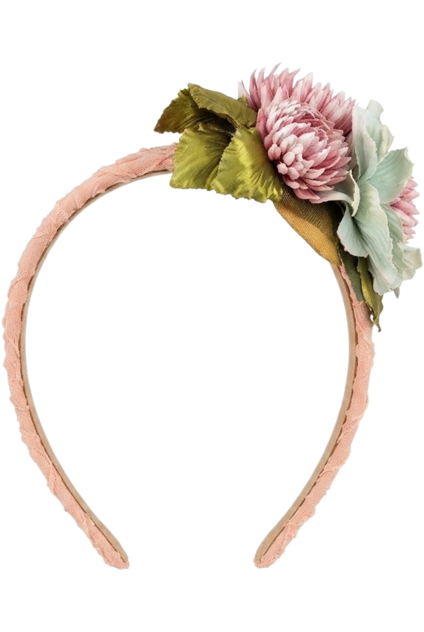 Pink and mint flowers headband - product view