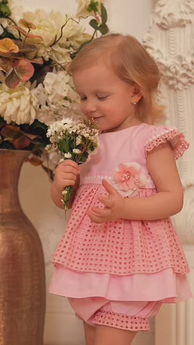 Pink cotton baby dress with matching knickers